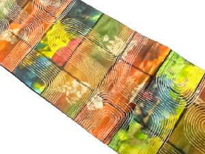 枡に線描き模様織り出し　名古屋帯